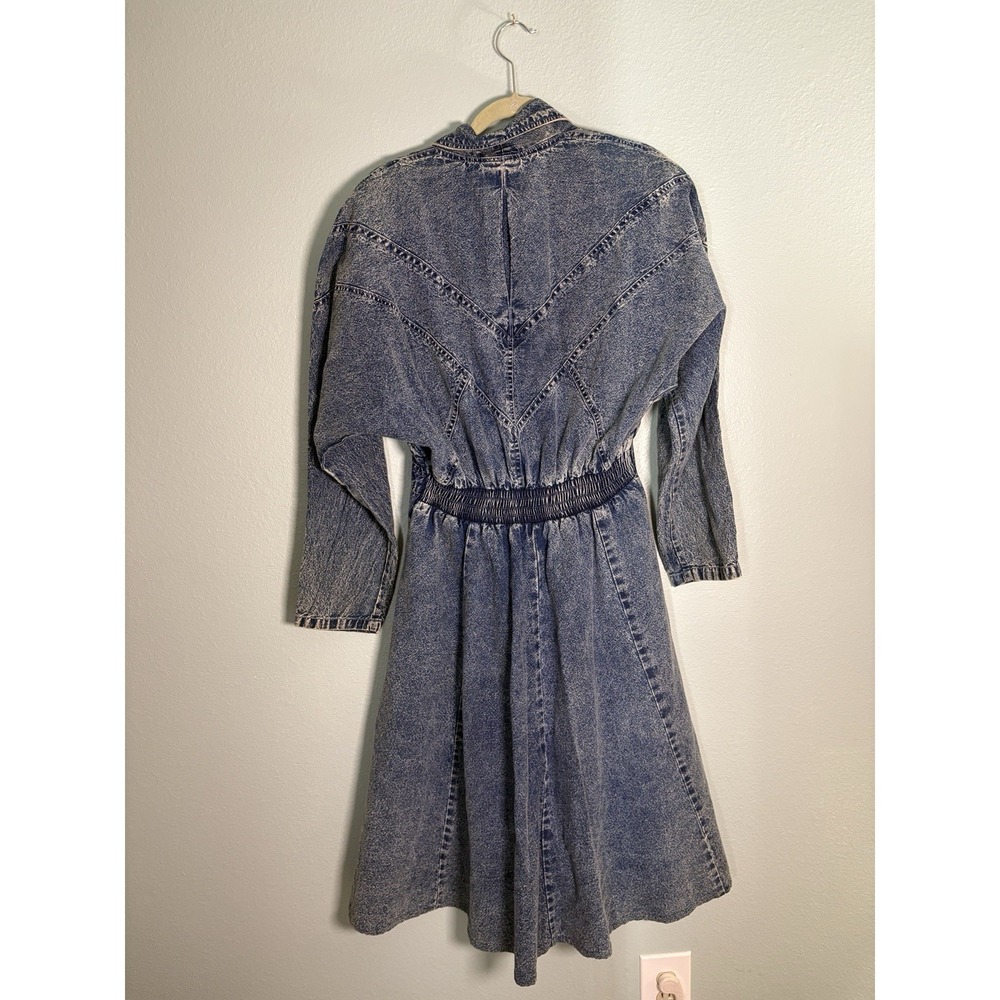Vtg 80s ULTRA Acid Wash Denim Faux 2-Piece Dress XL Western Rhinestones Pockets - Picture 4 of 8
